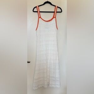 NWT Jessica Simpson White & Orange Trim Crochet Tank Style Midi Dress in Size XL